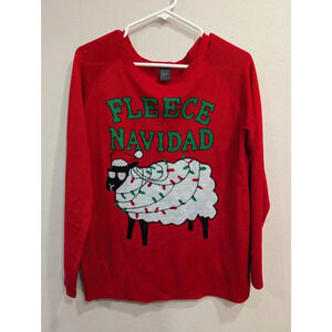 Women's knit graphic Christmas sweater w/sheep "Fleece Navidad" sweater size L